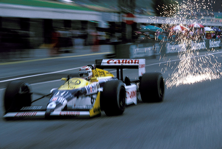 Nelson Piquet sparking with his Williams-Honda