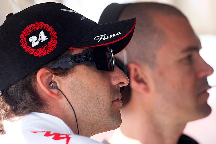Timo Glock at Virgin Racing's pitwall