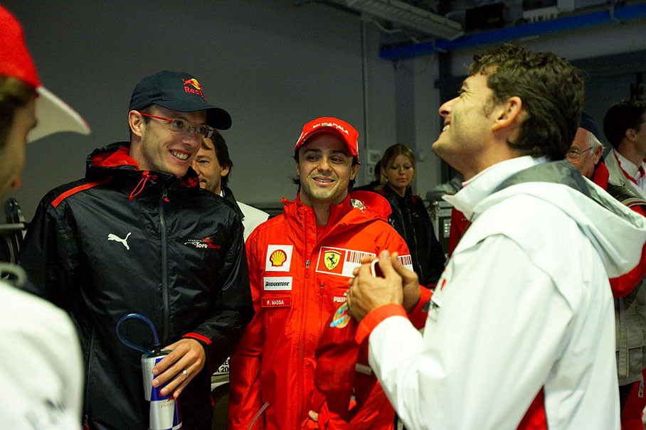 Drivers meet before drivers parade - Bourdais, Massa and Fisichella