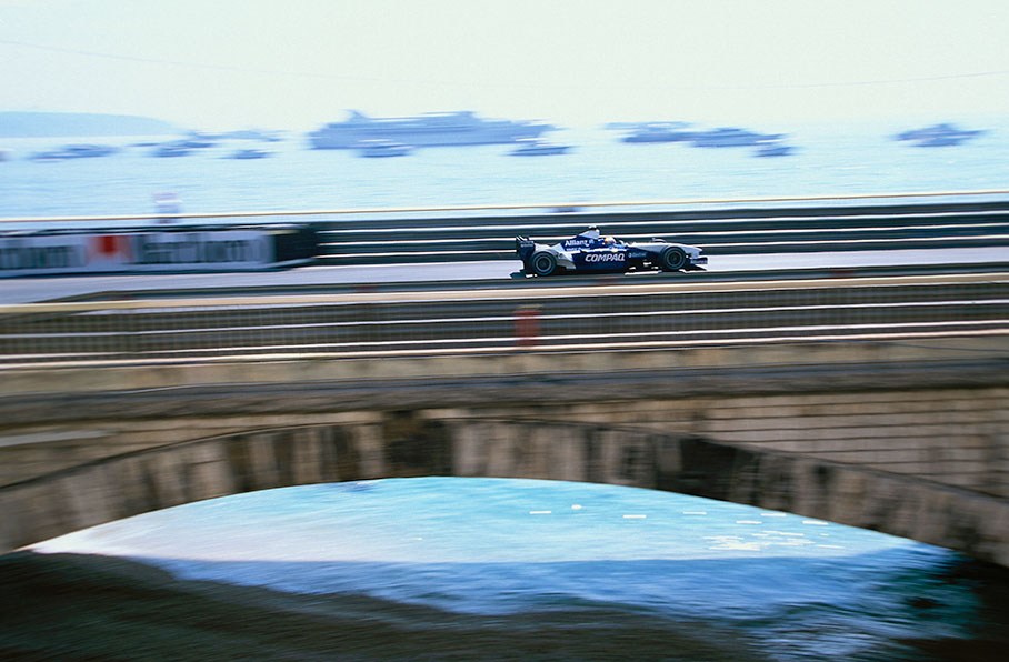 Montoya crossing the bridge