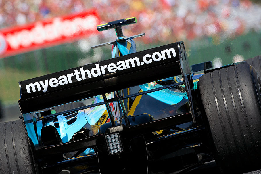 Rubens Barrichello exits pit lane