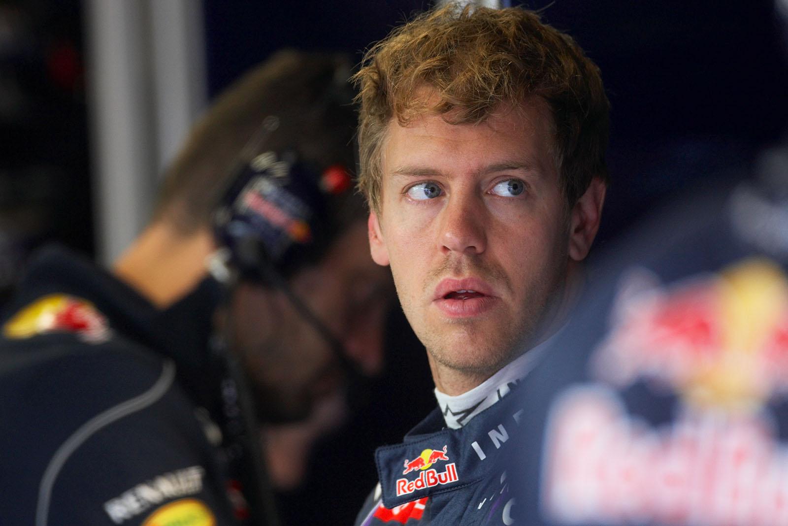 Sebastian Vettel in Red Bull Racing pits