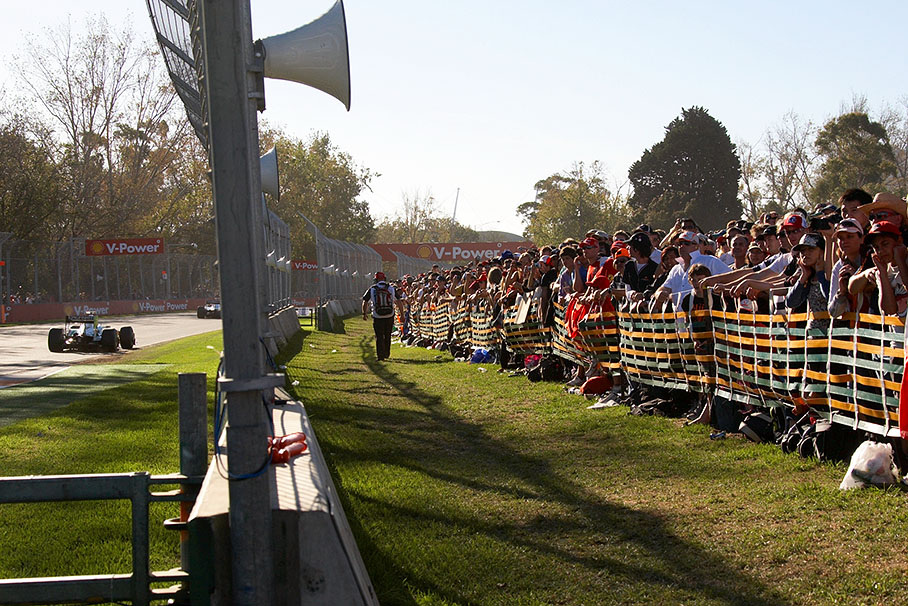 Excited fans along the Albert Park track during the race