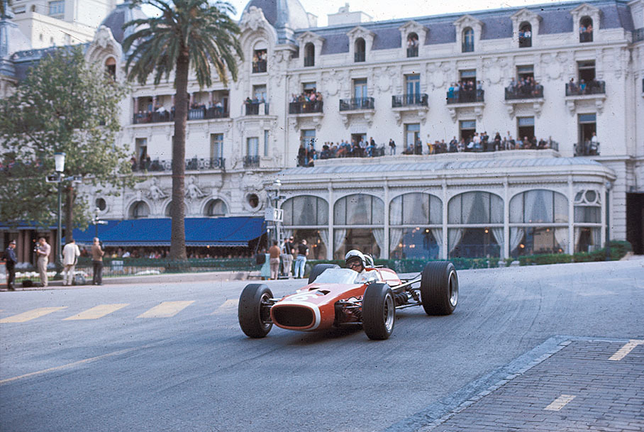 Bruce McLaren becomes fourth placed in a McLaren-BRM M4B, Monaco GP Monte Carlo 1967