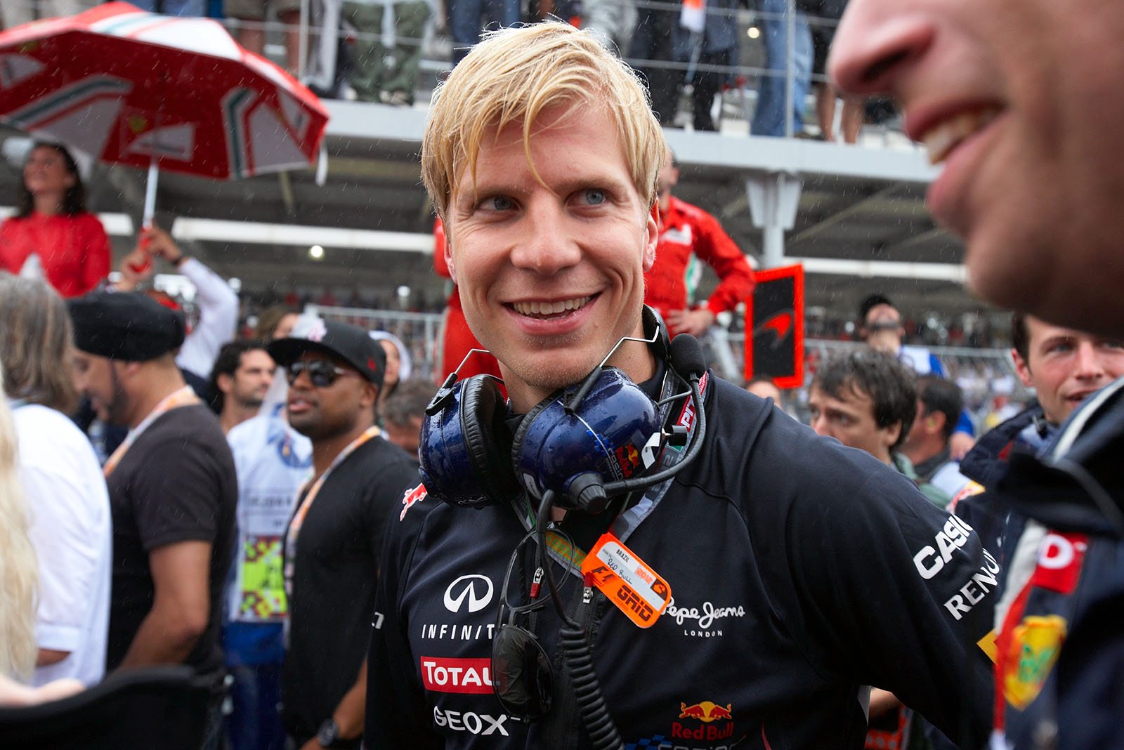 Vettel's happy physio Heikki Huovinen after the memorable race