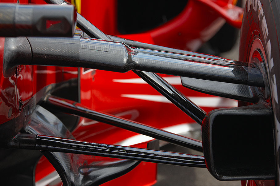 The left front suspension of a Ferrari