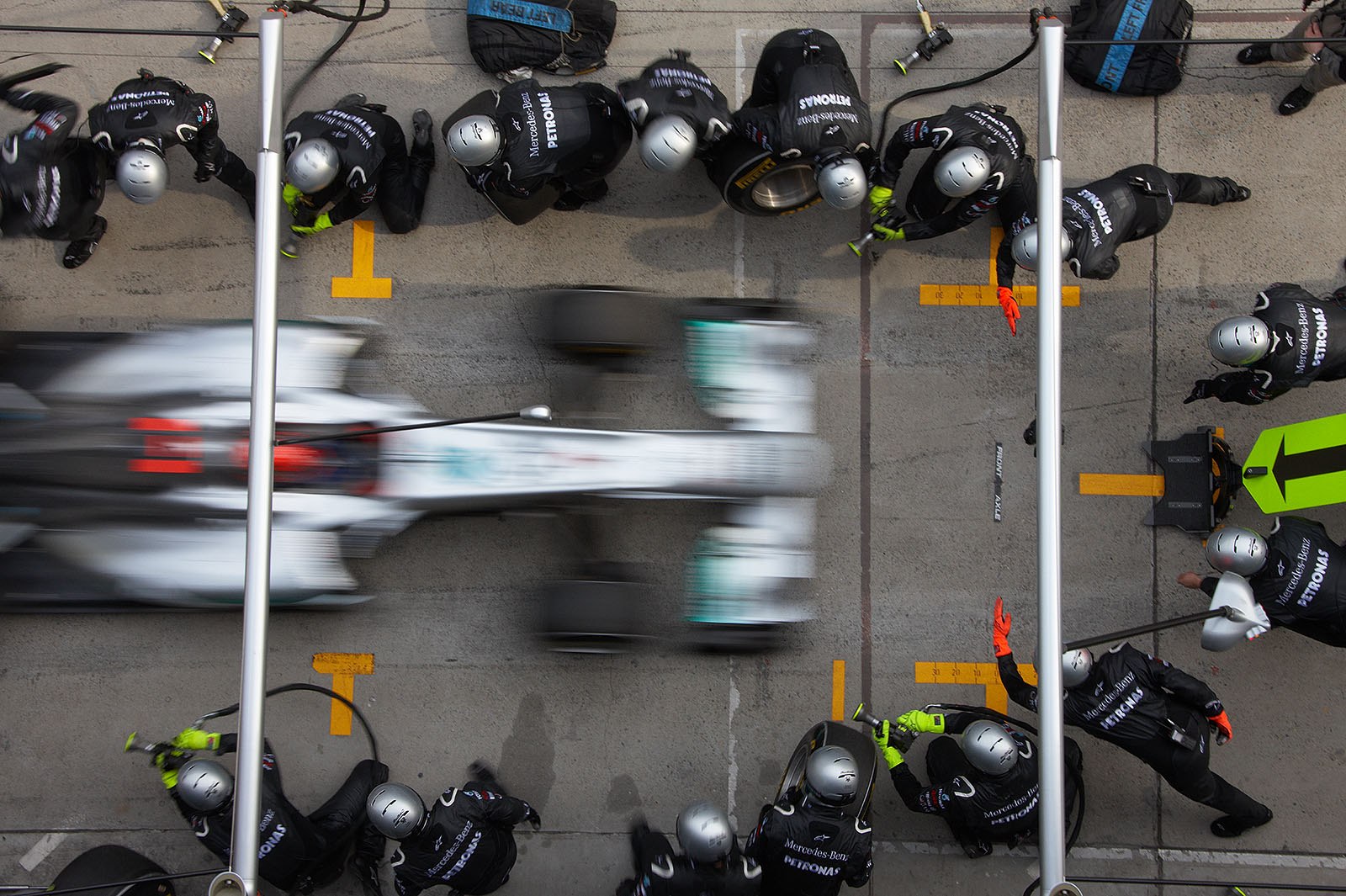 Michael Schumacher comes to Mercedes pits