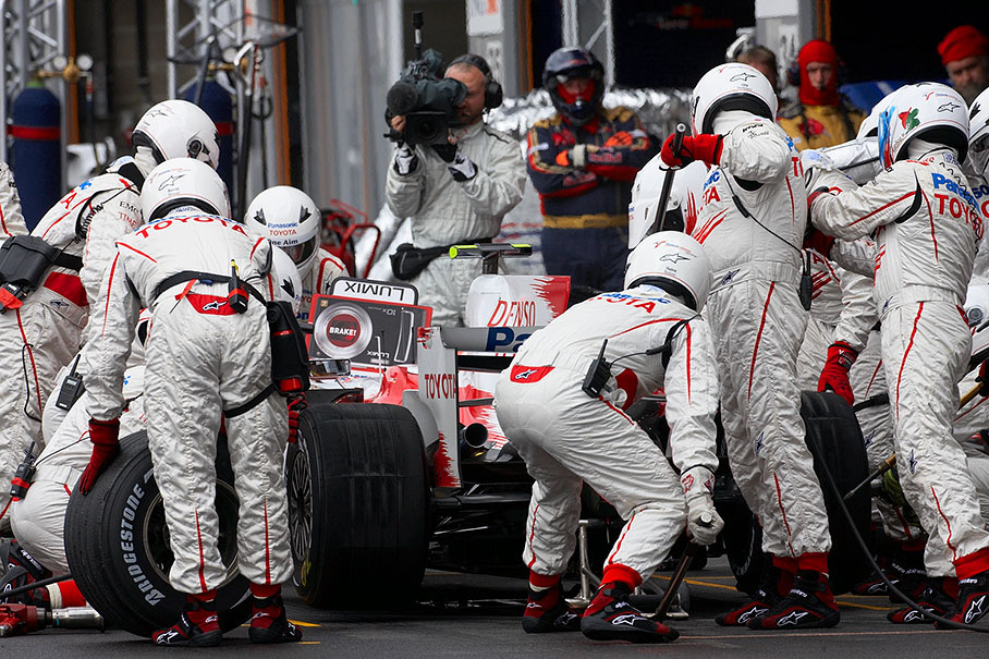 Timo Glock is being serviced at Toyota pits