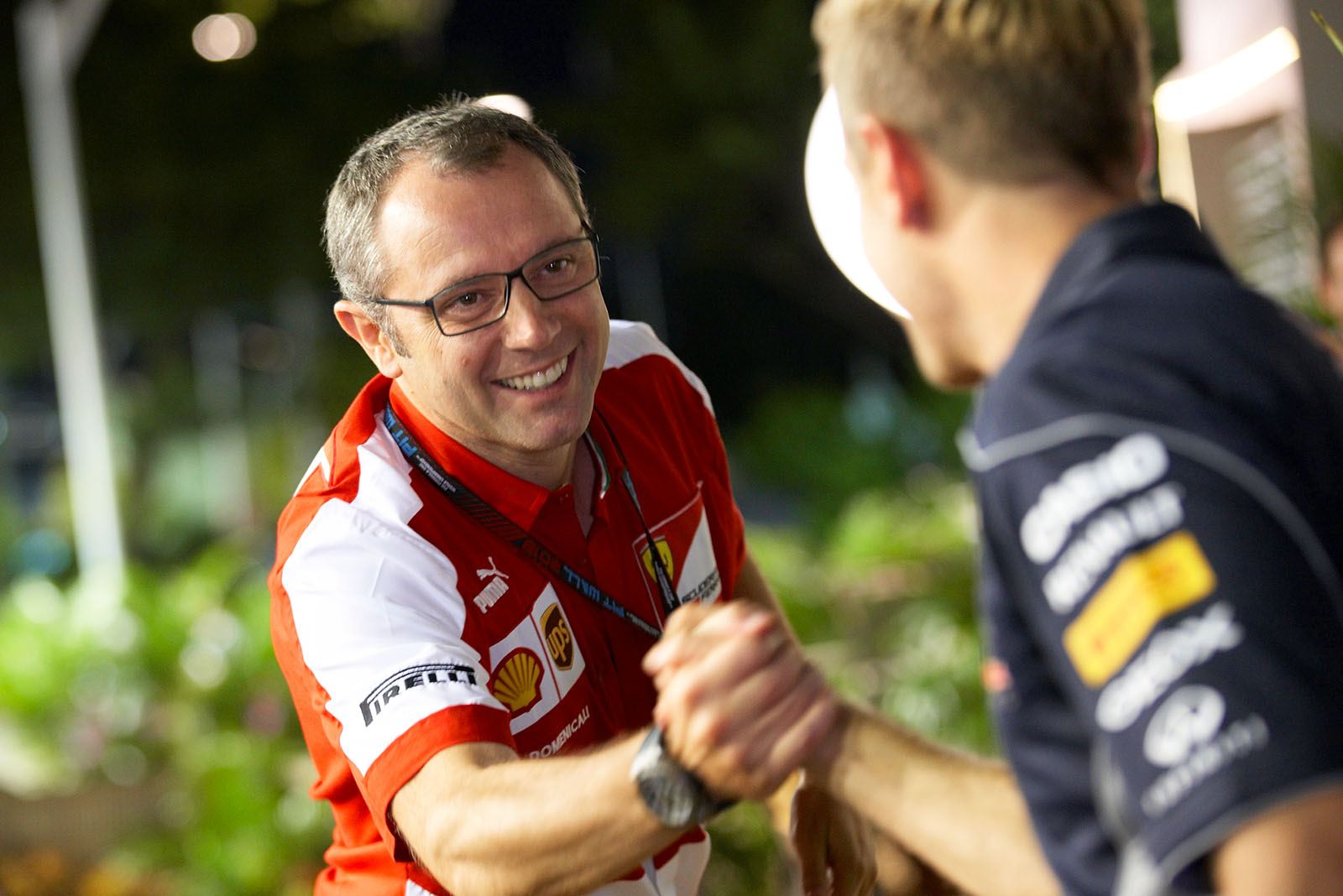 Ferrari team principal Stefano Domenicali welcomes Sebastian Vettel