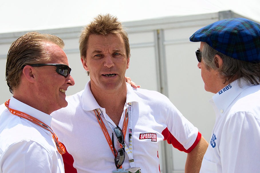 Johnny Herbert and Stefan Johansson chat with Sir Jackie Stewart