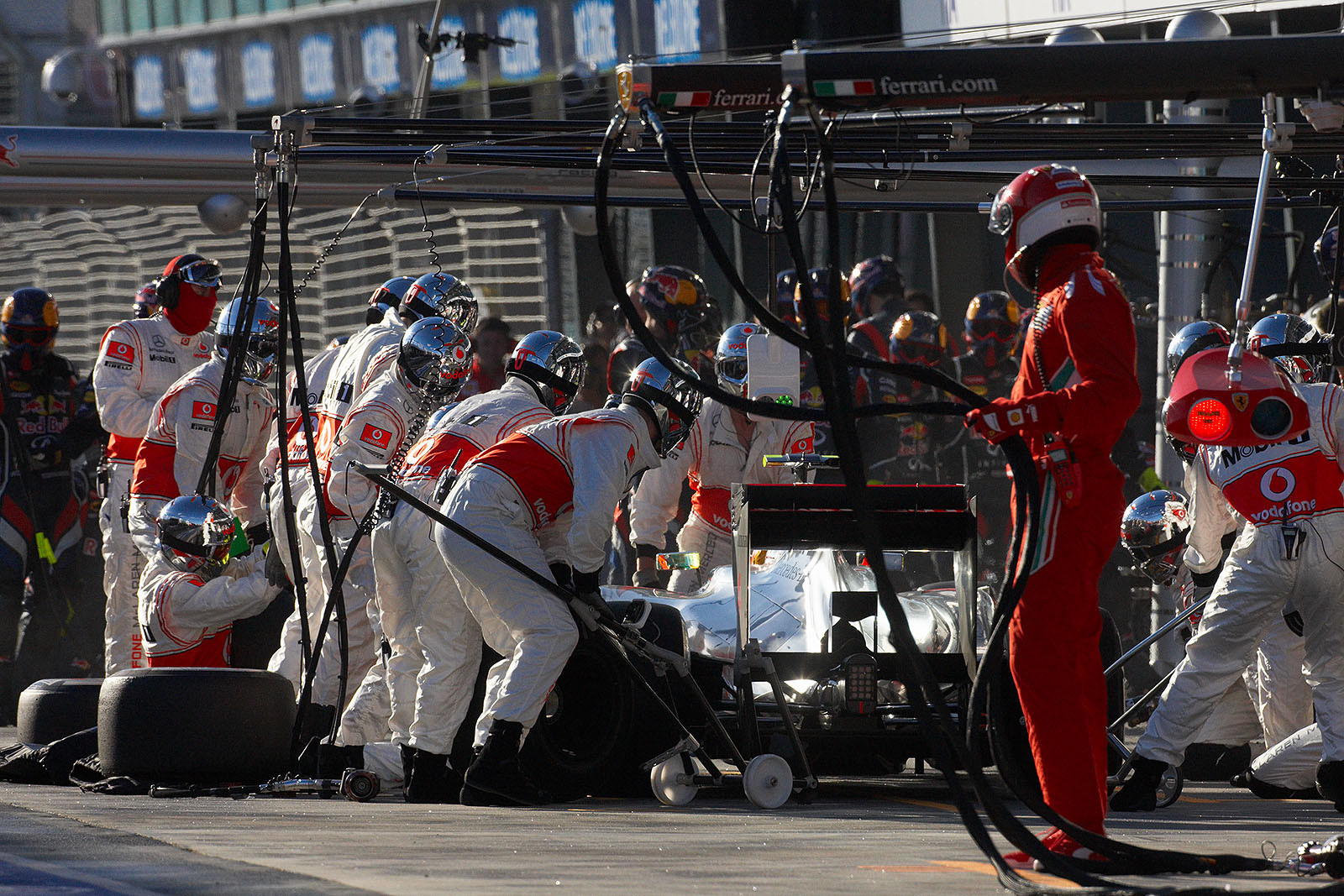 Lewis Hamilton stops at McLaren pits