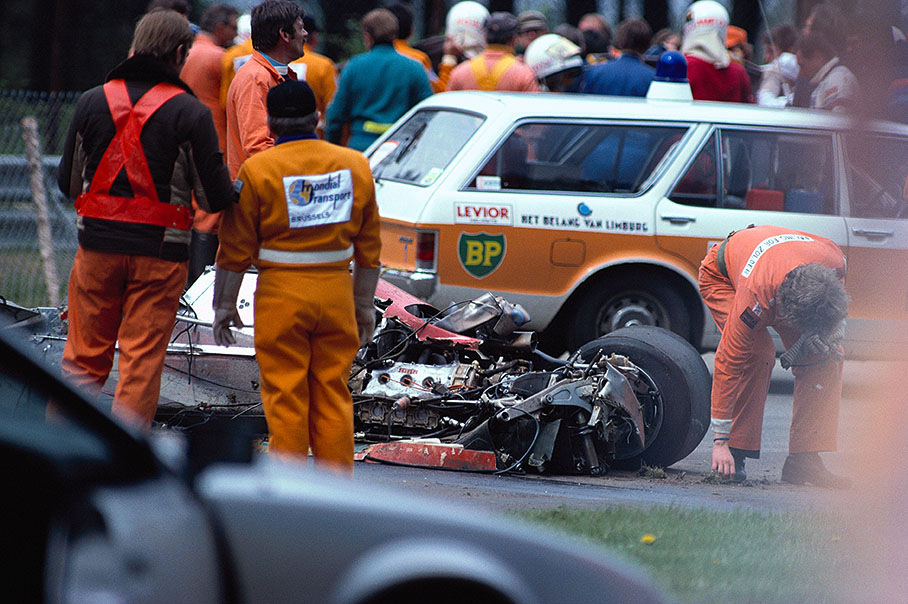 Villeneuve's Ferrari after his fatal accident during qualifying