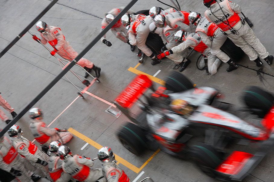 Lewis Hamilton out of pits
