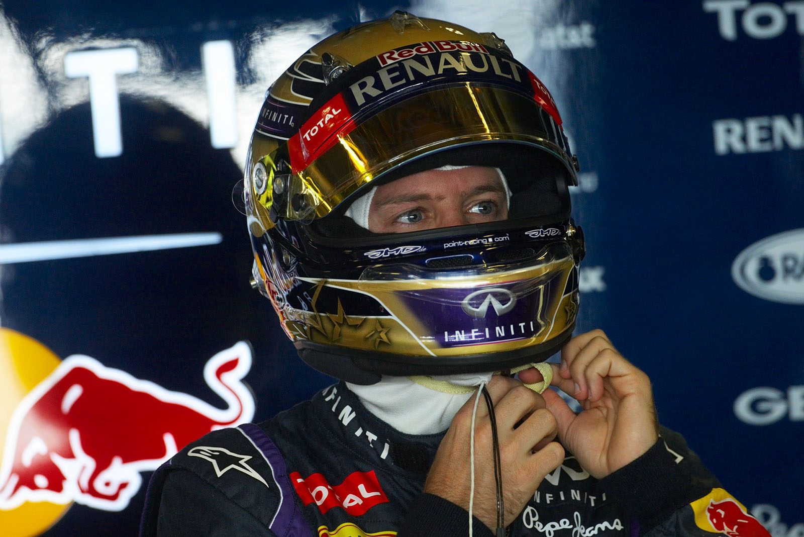 Sebastian Vettel gets ready for Saturday's practice session