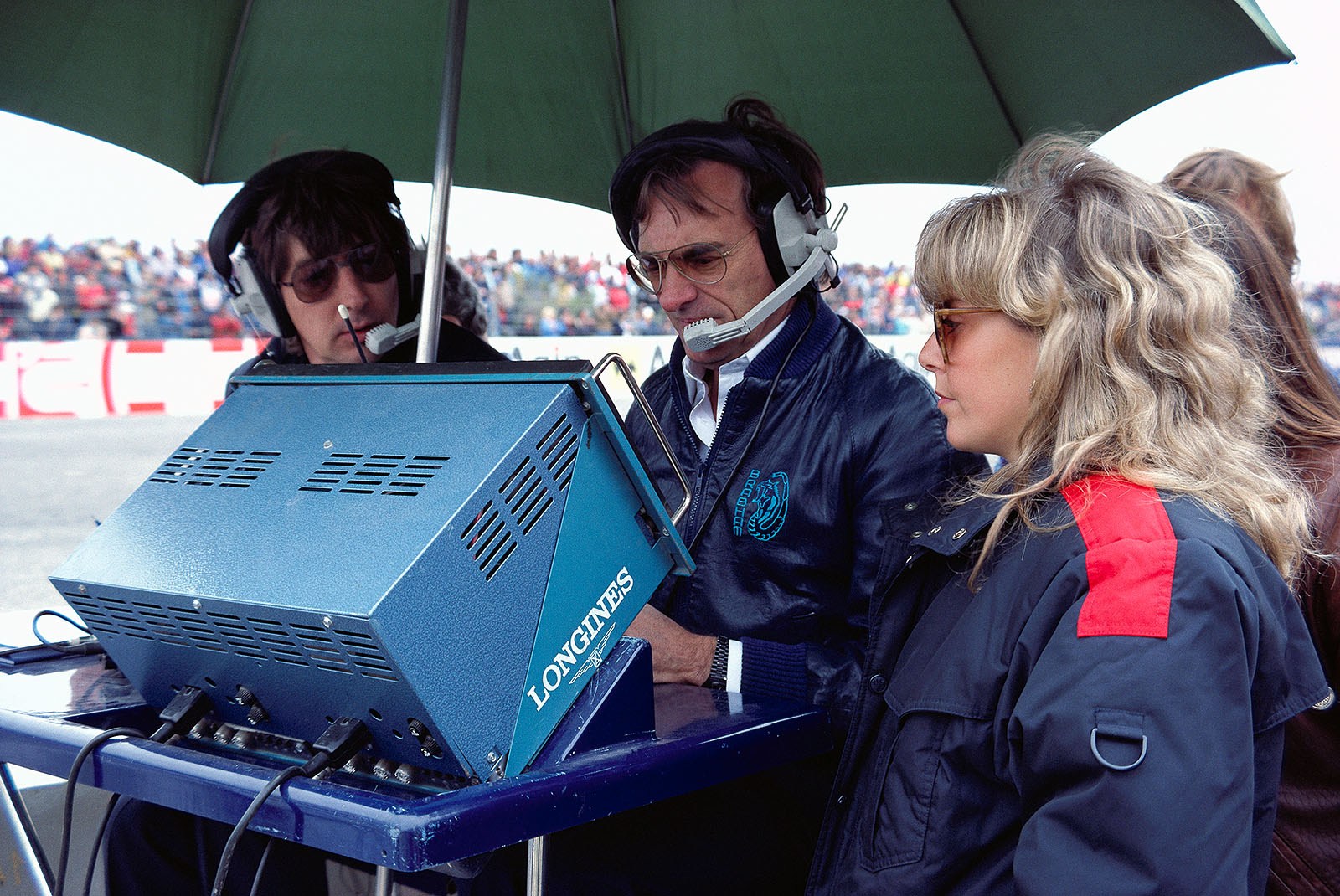 Brabham principal Bernie Ecclestone at pit wall. Next to him his team manager Herbie Blash
