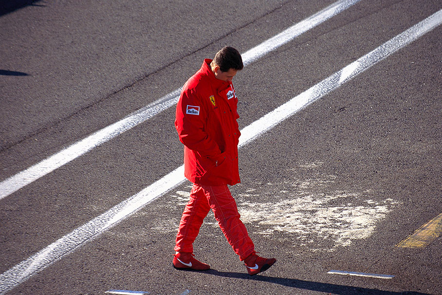 Test at Estoril early 1996: The World Champion and new Ferrari driver Michael Schumacher