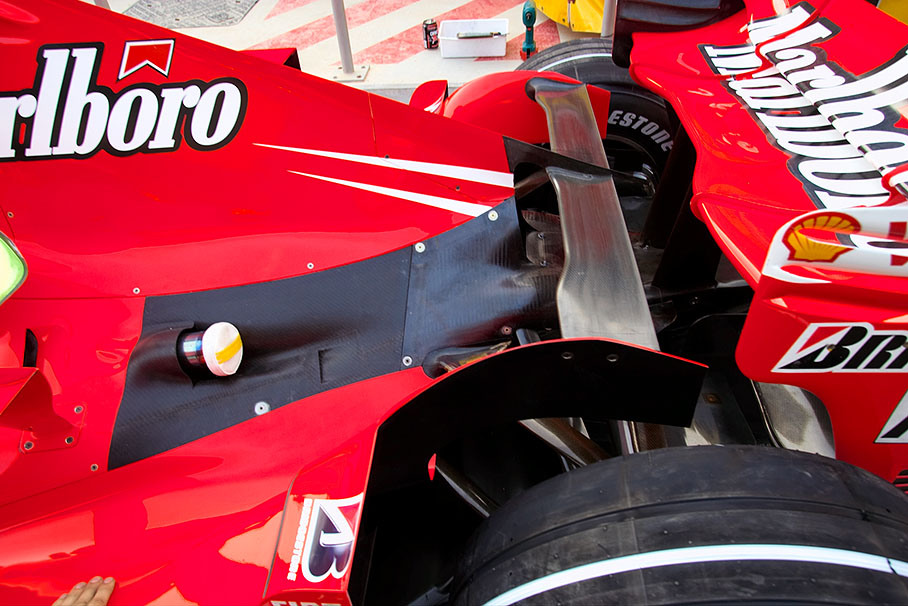 Ferrari rear with engine cover, exhaust, rear wings and suspension