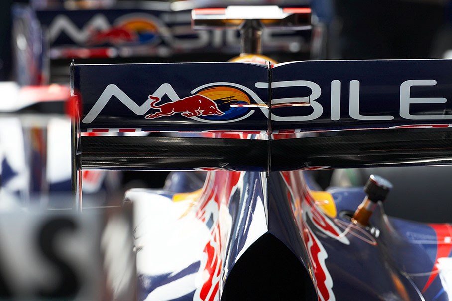 The rear wing of a Red Bull-Renault