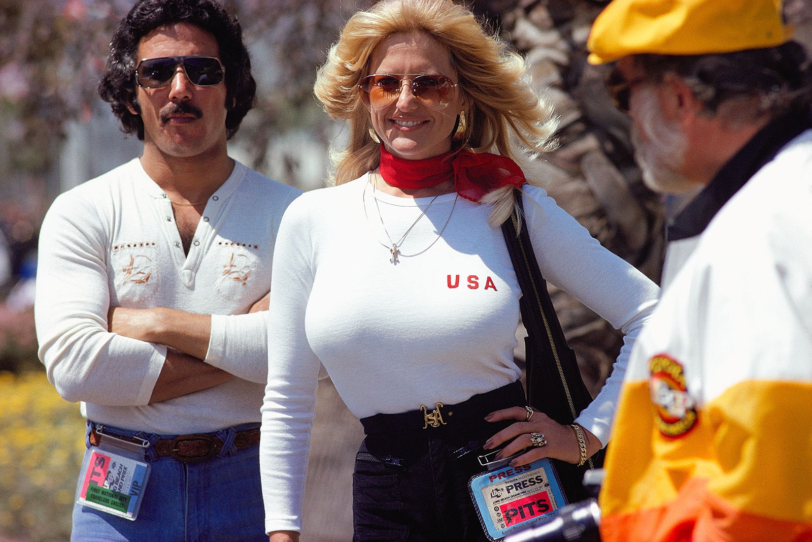 American icon and Hurst spokeswoman Linda Vaughn with her escort at the race track