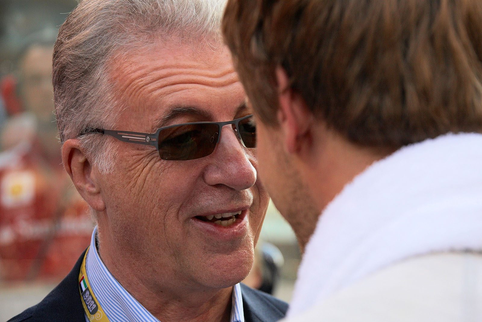 Piero Lardi Ferrari, Ferrari Vice-President, chats on the grid with Vettel