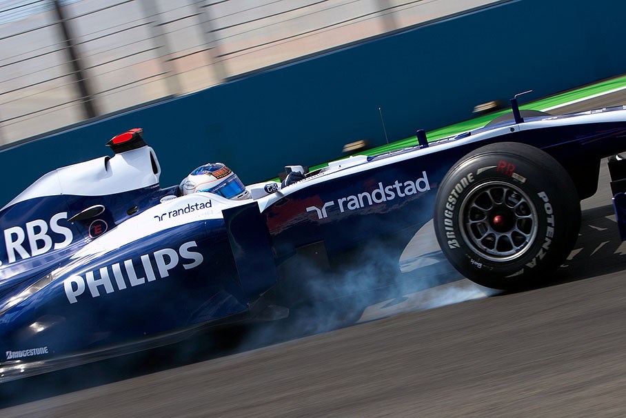 Rubens Barrichello on Williams locks the brakes