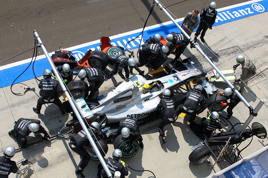 Nico Rosberg stops at Mercedes GP pits