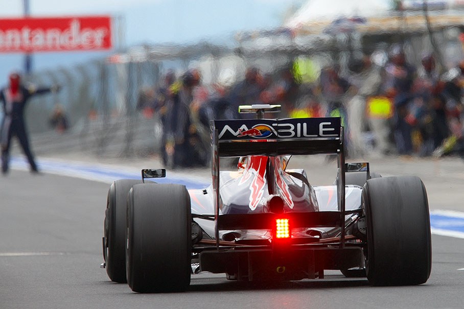 Red Bull Racing's Sebastian Vettel approaches the pits