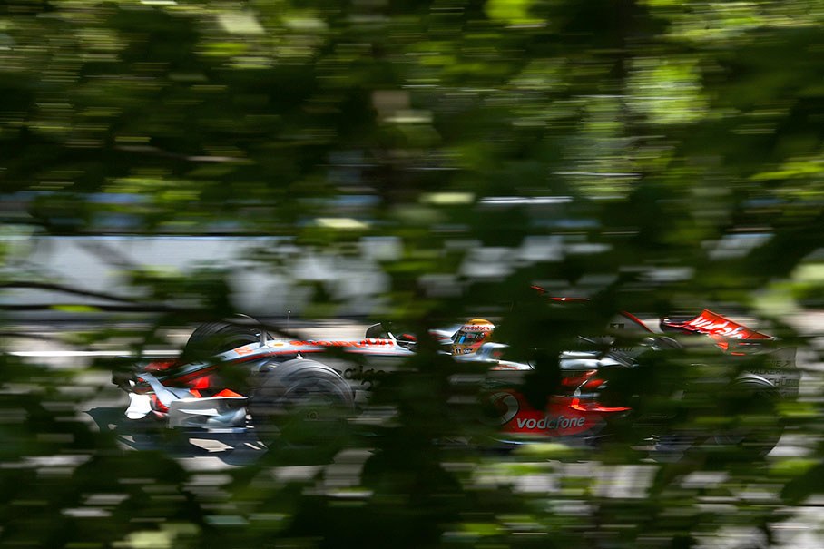 Lewis Hamilton, McLaren Mercedes, rushes through the green