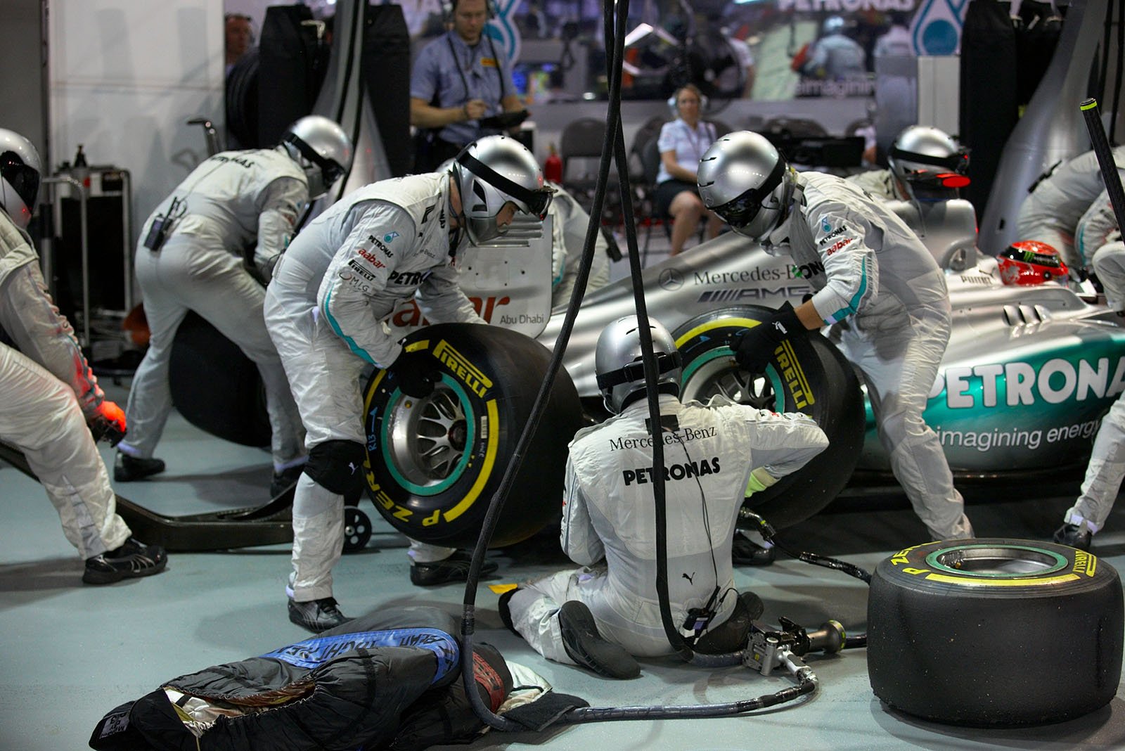 Michael Schumacher in Mercedes pits