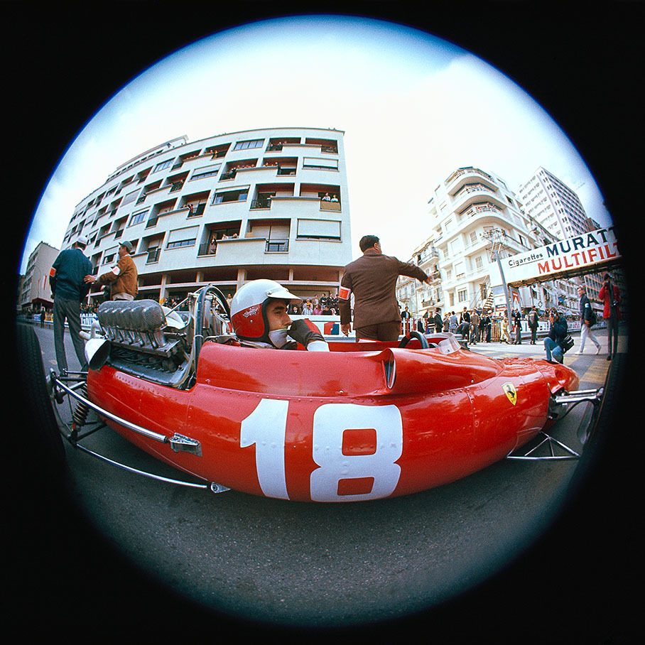 Lorenzo Bandini sitting in his Ferrari 312 on the grid, Monaco Grand Prix, 1967
