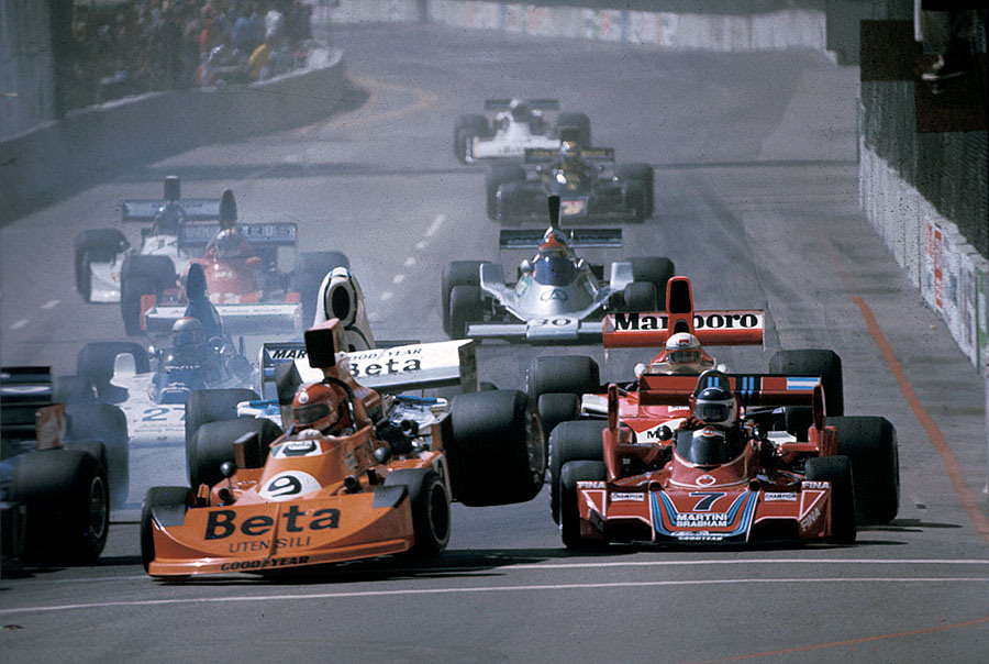 Vittorio Brambilla's March-Cosworth 761 becomes damaged at the start and retires together with Carlos Reutemann's Brabham-Alfa Romeo BT45 and Nilsson