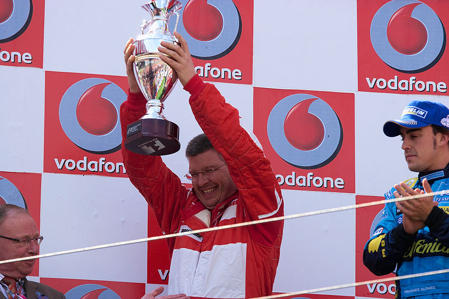 Ross Brawn presents his trophy for the winning contructor
