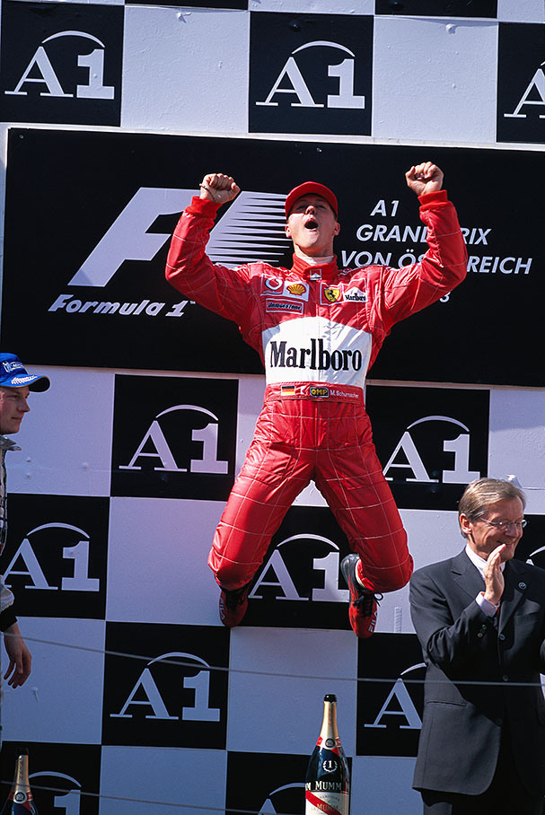Michael Schumacher's obligatory podium jump