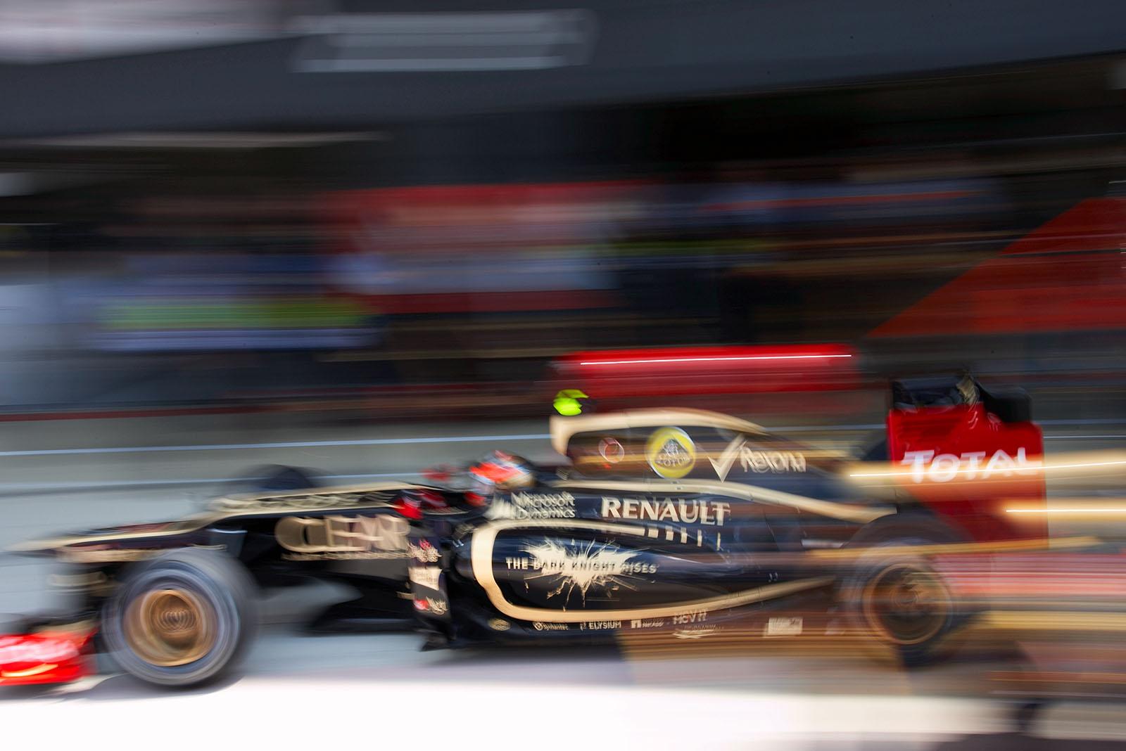 Romain Grosjean ejects from Lotus pits