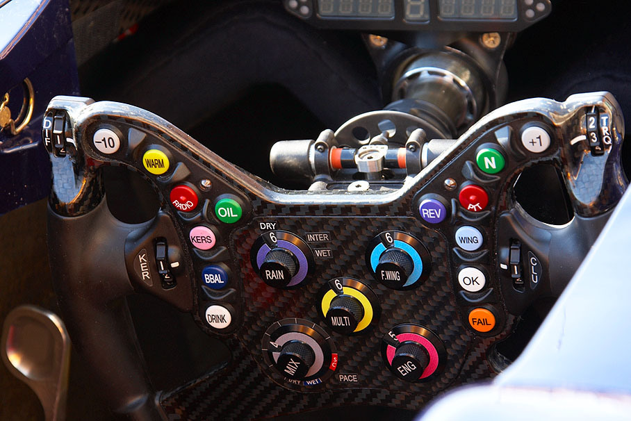 A Red Bull Racing car's steering wheel