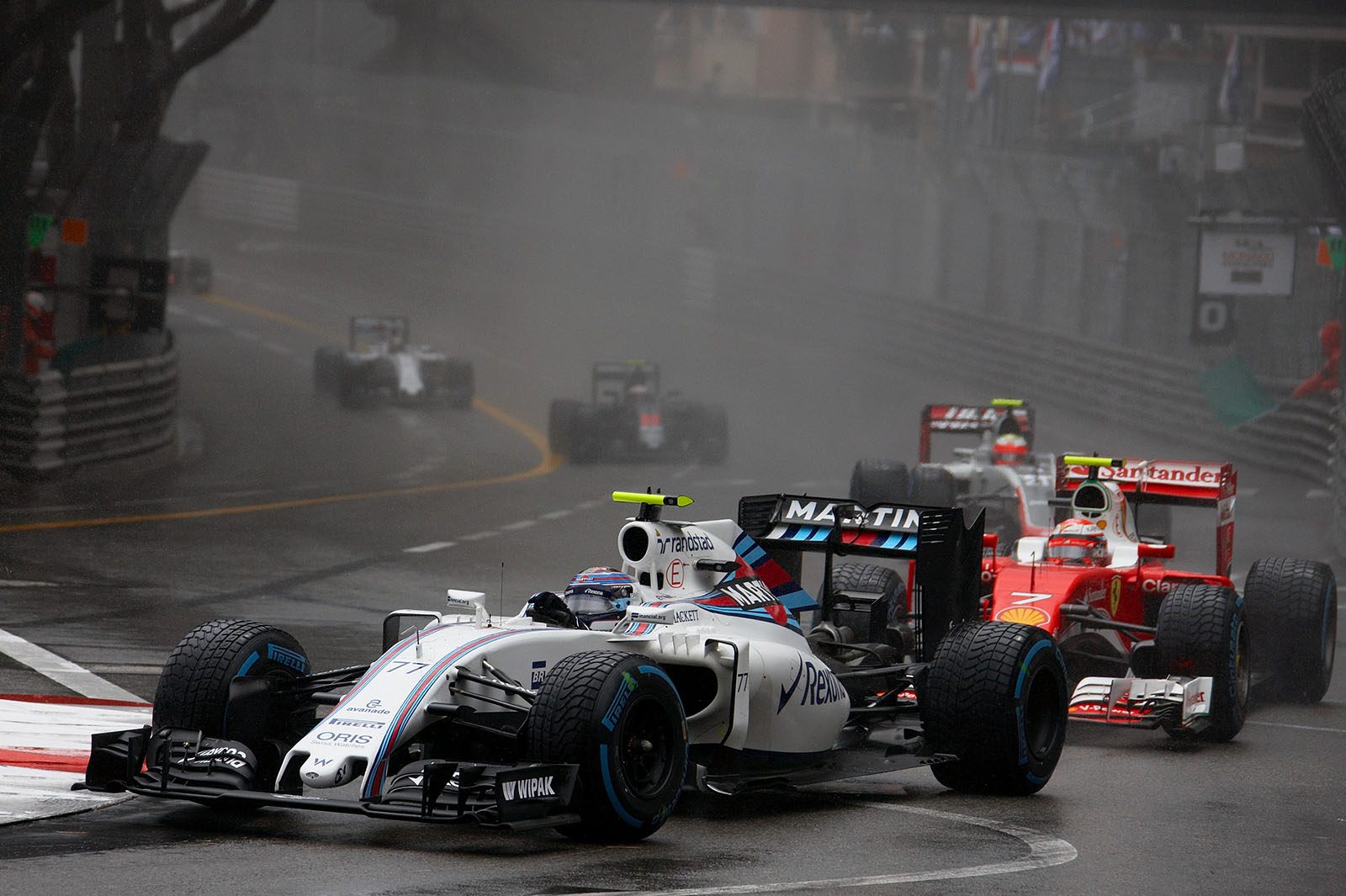The race is on: Valtteri Bottas, Williams-Mercedes, leads Raikkonen and Gutierrez, Monte Carlo Grand Prix, 2016