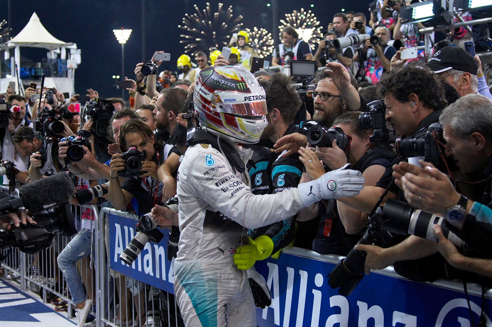 First in parc ferme, 2nd in the race, but 1st in the 2015 driver's World Championship: Lewis Hamilton, Abu Dhabi Grand Prix, 2015