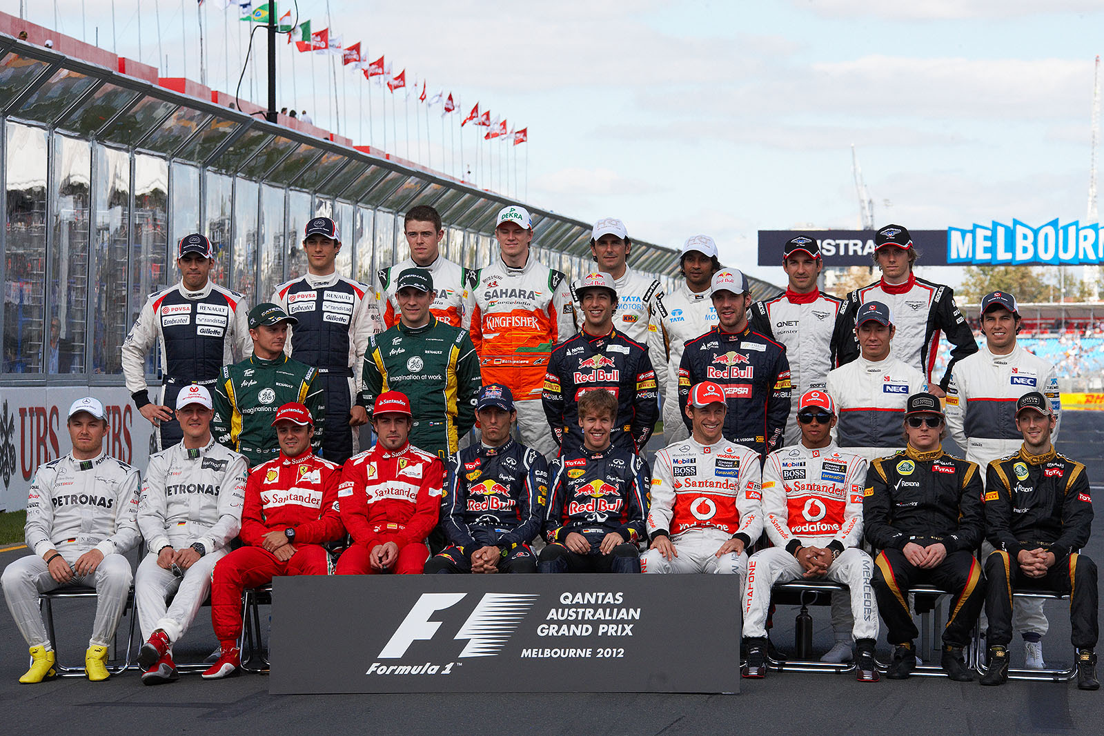 The annual season starting photo session with a group shot of all drivers together