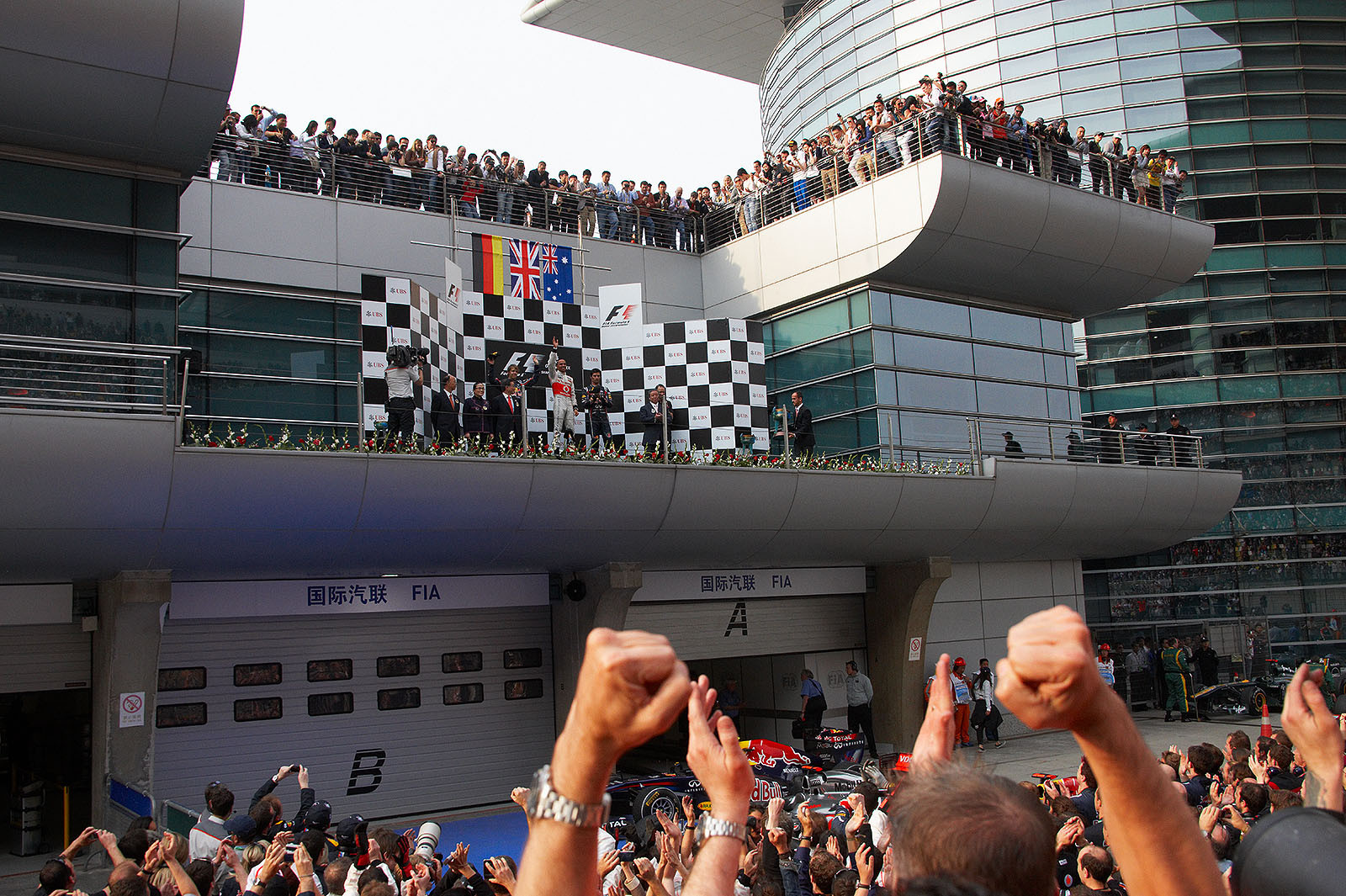 Podium ceremony after the Chinese GP