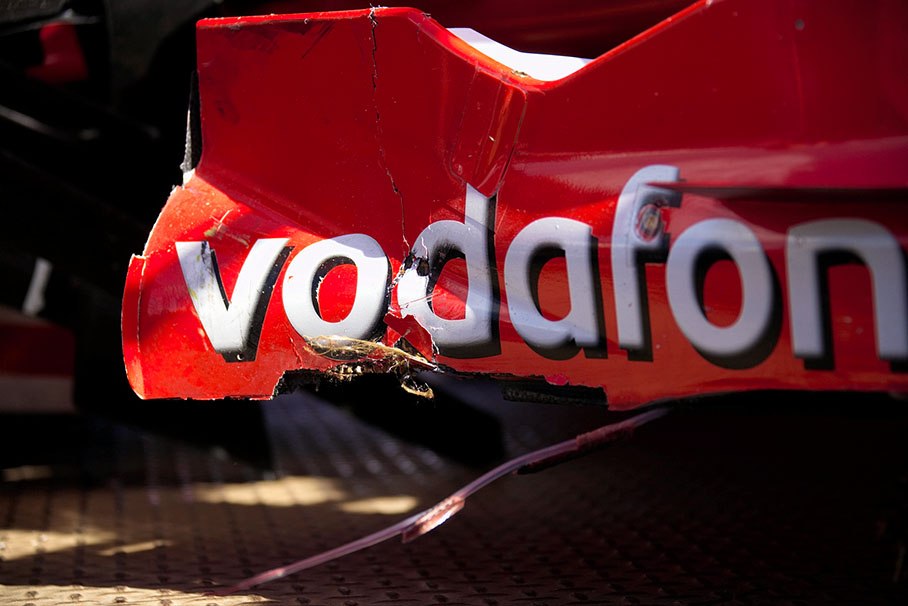Felipe Massa's Ferrari back to the pits after his accident during the qualifying session Saturday afternoon