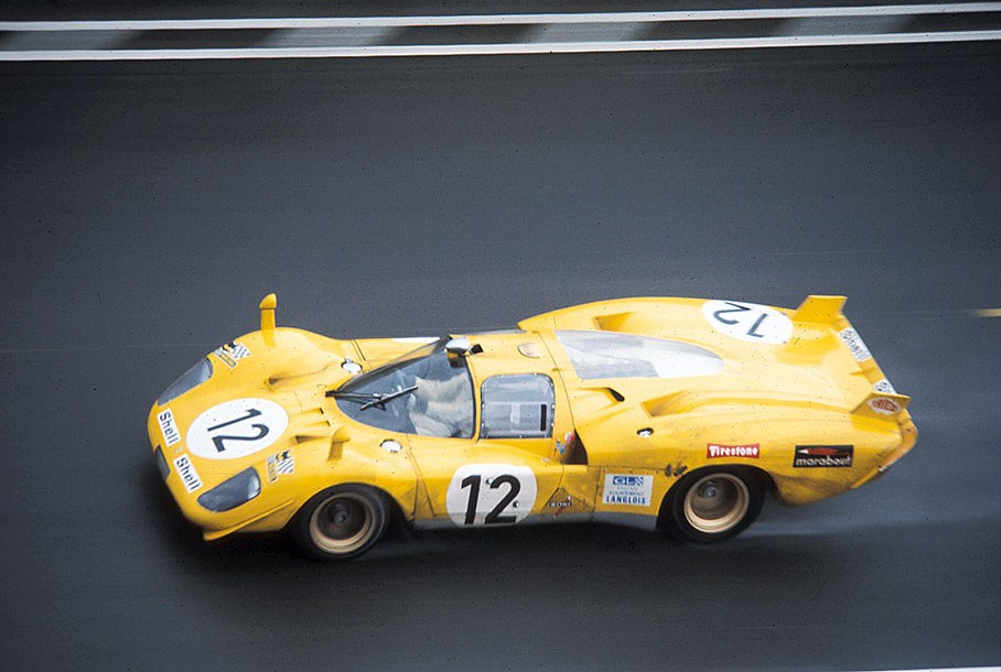 Ecurie Francorchamps' fifth placed yellow Ferrari 512 S #1030, driven by Hughes de Fierlant (B) and Alistair Walker (GB)