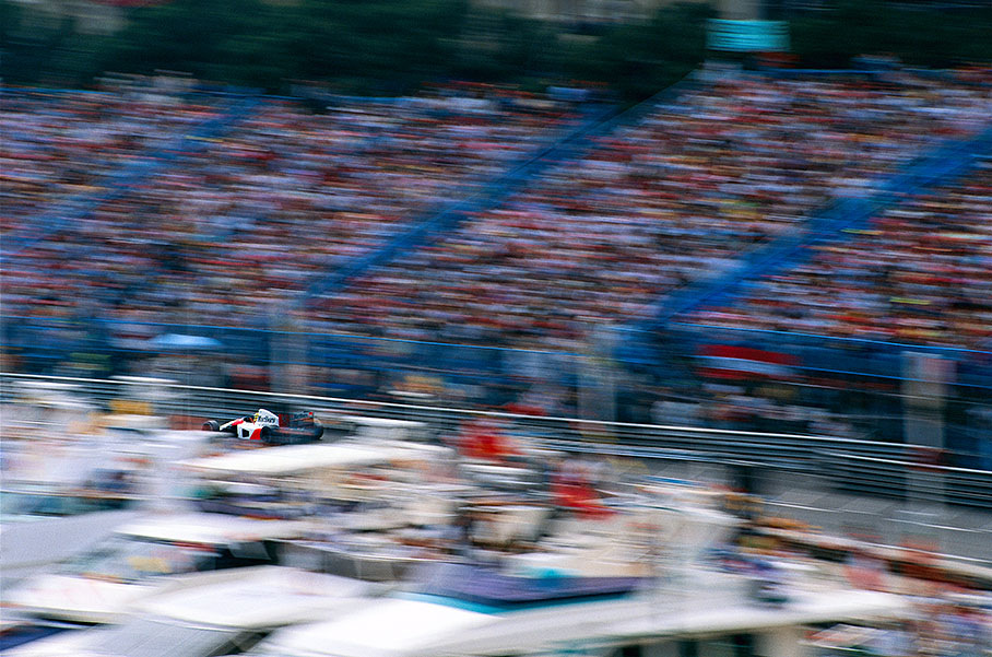 Driving through the swimming pool and harbour area: McLaren-Honda driver, Brazilian Ayrton Senna