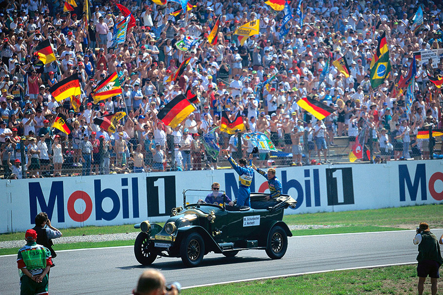 Cheering crowd and Michael Schumacher, German GP 1995
