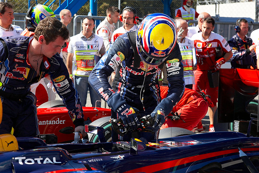 Fourth positioned Webber in parc ferme after qualifying