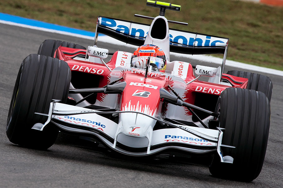 Timo Glock steers his Toyota against the centrifugal forces