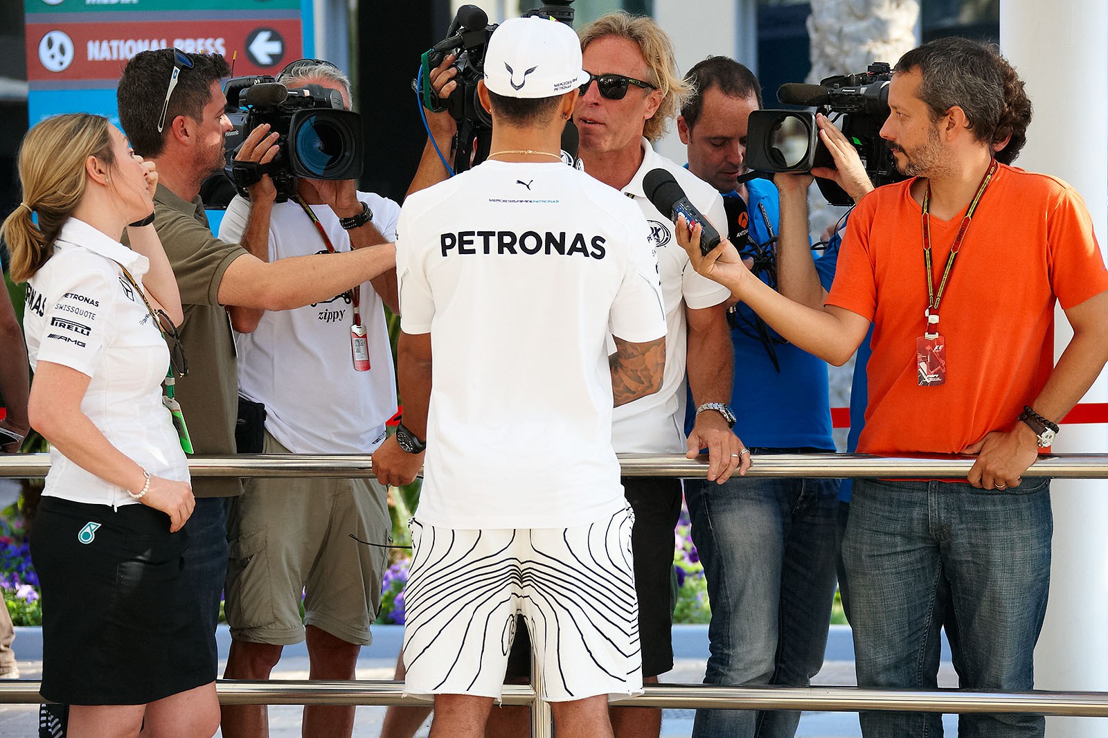 Back view: Championship leader Lewis Hamilton of Mercedes