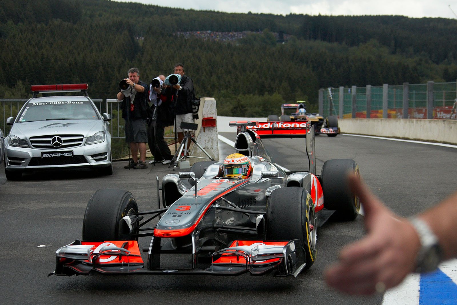 Lewis Hamilton, McLaren Mercedes, comes to parc ferme after Q3