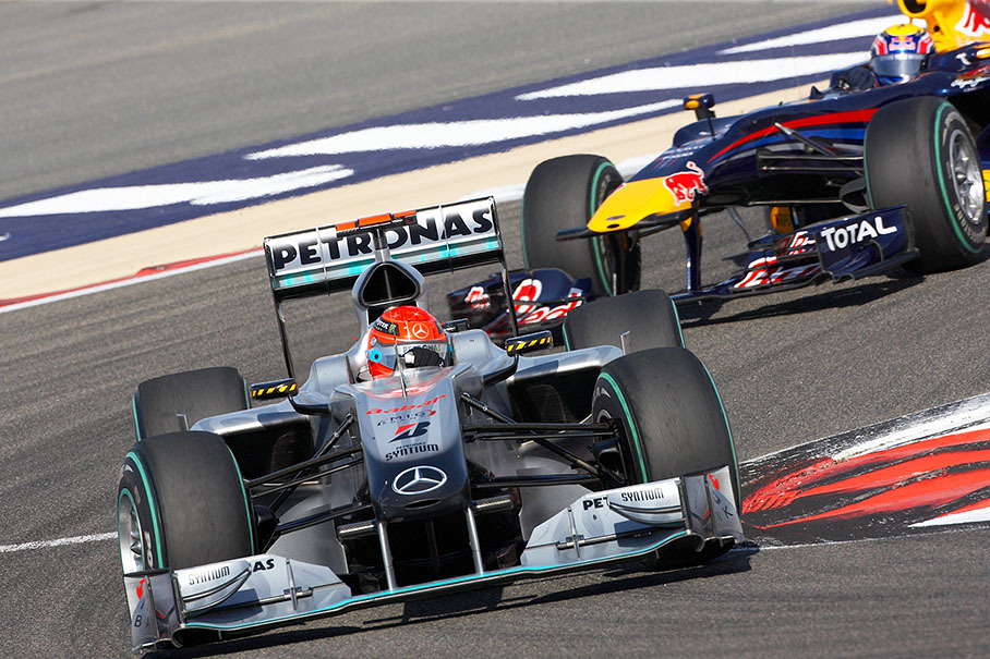 Michael Schumacher, Mercedes GP, in front of Webber