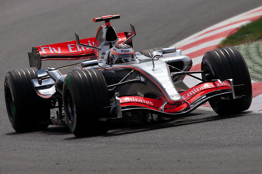 Kimi Raikkonen, McLaren Mercedes, on one of his few Friday laps