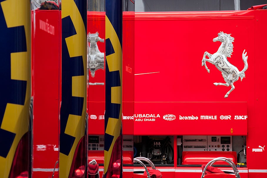 A prancing horse on a Ferrari truck